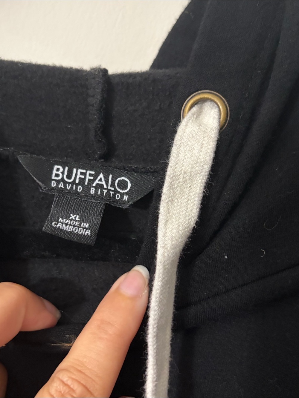 Buffalo David Bitton Black Hoodie with White Drawstrings - Picture 2 of 2